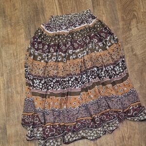 Bohemian Tiered Maxi Skirt in Brown and Rust